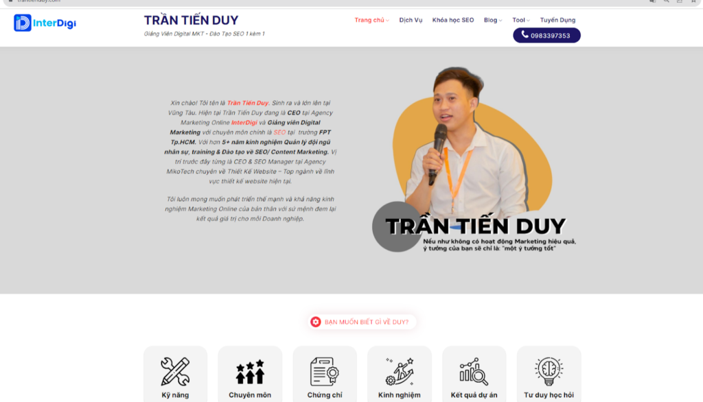 Xây dựng website mang thương hiệu cá nhân - trantienduy.com

