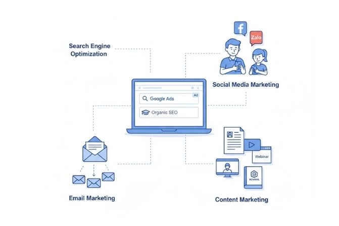 Các chiến lược digital marketing hiệu quả Digital Marketing giáo dục