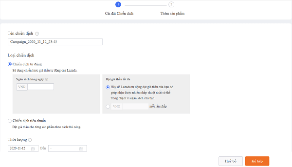 Thiết lập ngân sách và thời gian chạy quảng cáo