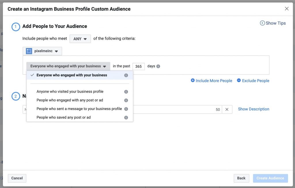 Nguồn đối tượng sử dụng thông tin từ tài khoản Instagram Business