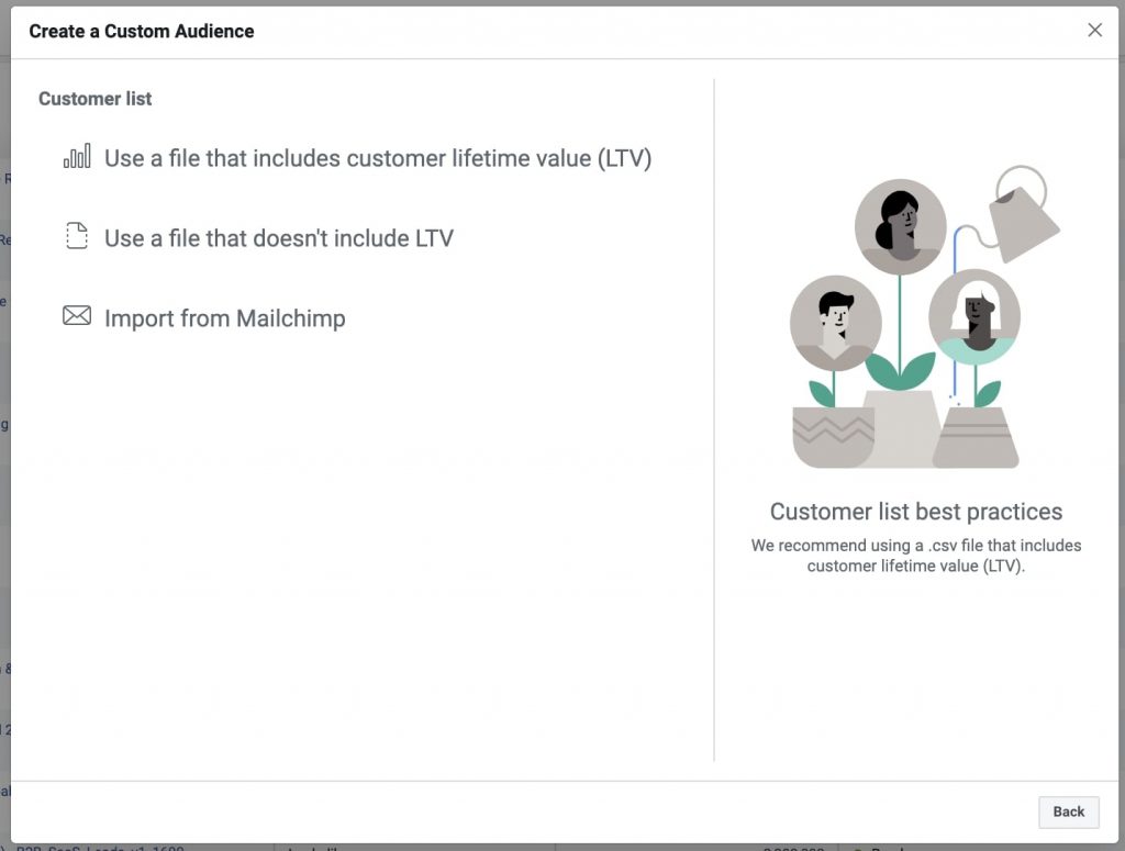 chọn một trong 3 loại Customer list