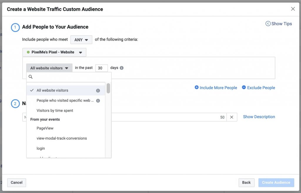 tuỳ chọn để tạo các tiêu chí và set ads